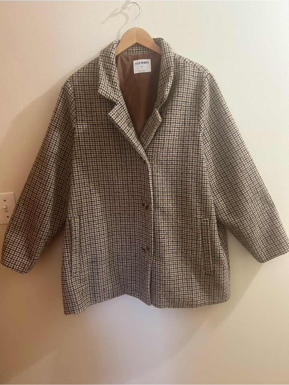 Old Navy Houndstooth Check Coat, Women's 2X, Brown & Cream, Lined